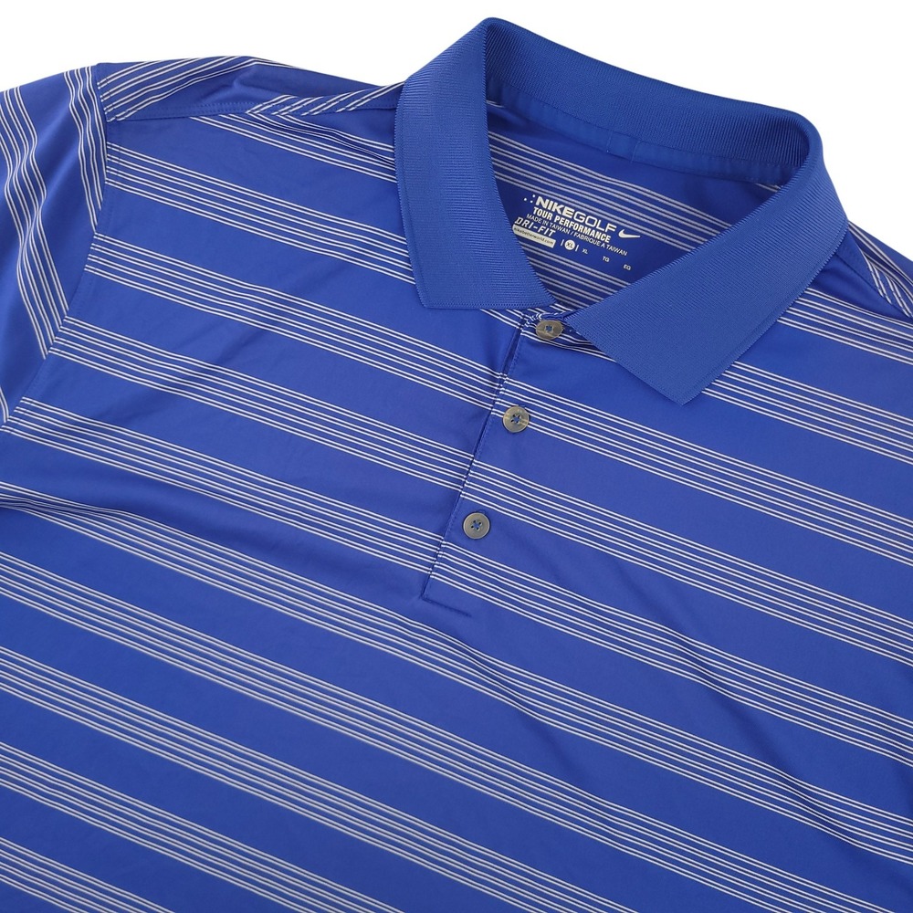 Nike Golf Dri-FIT Polo Shirt Mens XL Blue Stripe Golf Tour Performance Top